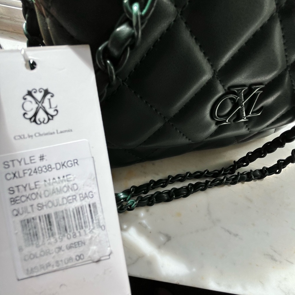 Christian Lacroix Green Quilted Shoulder Bag with Embossed Logo